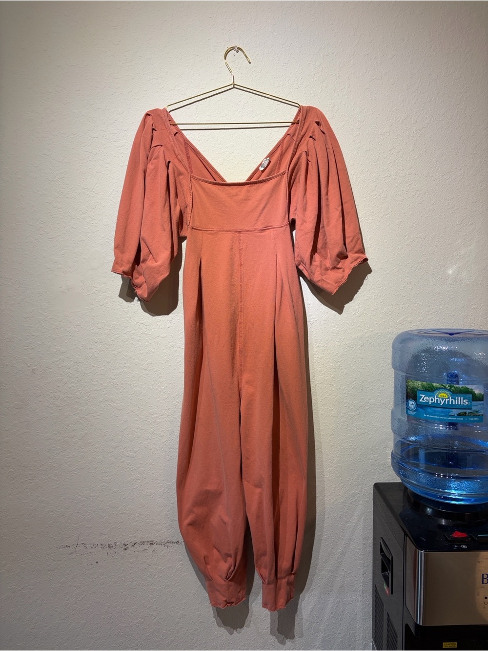 Free People Rusty Coral Puff-Sleeve Jumpsuit